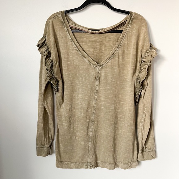 Anthropologie Pilcro Ruffled Open Back Tunic Tee Top Moss Green Womens Medium - Picture 7 of 14